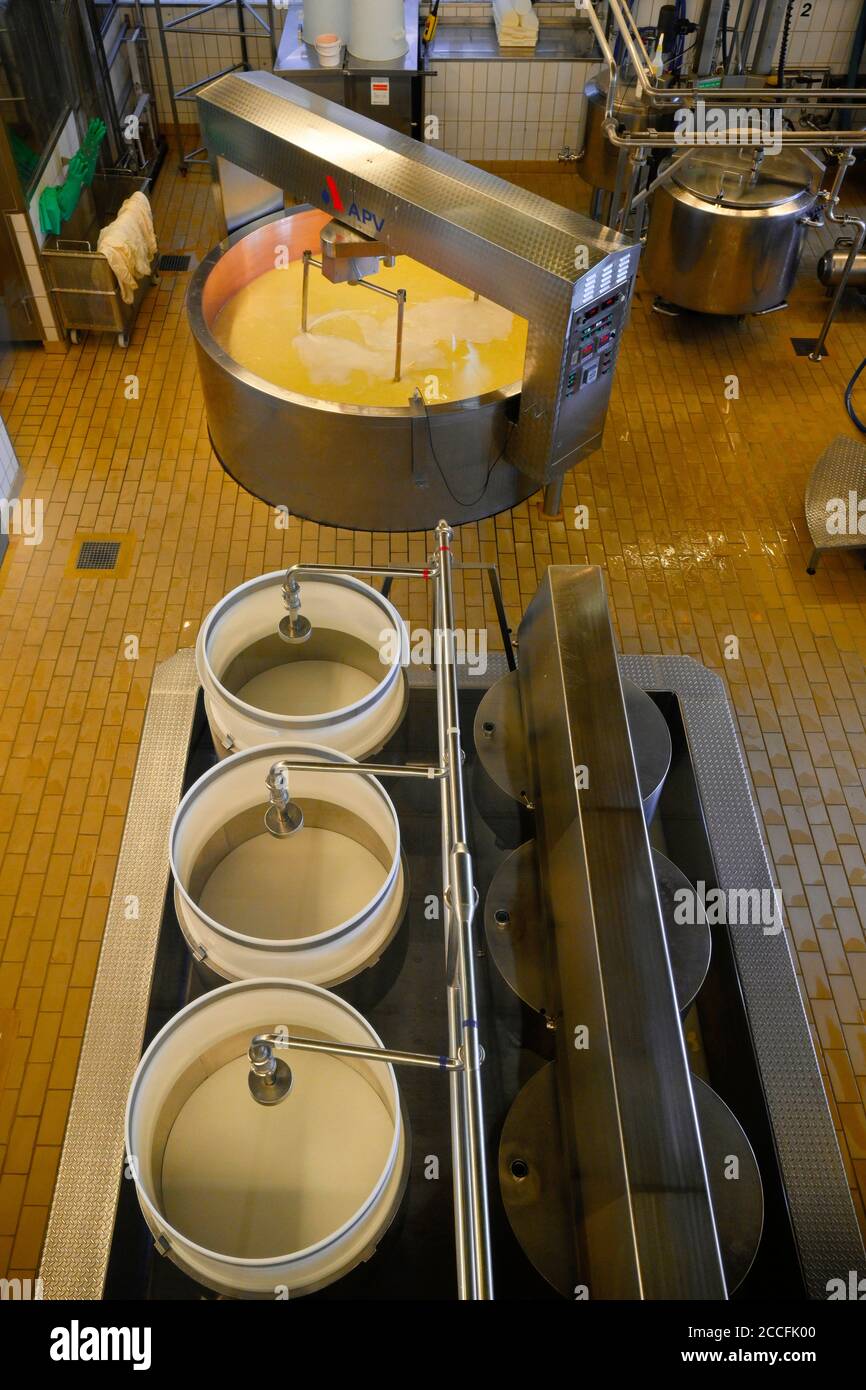 Large cheese maker and molds, Affoltern iE, Switzerland Stock Photo