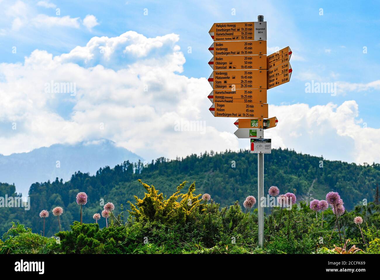 Hiking trail sign, Switzerland Stock Photo - Alamy