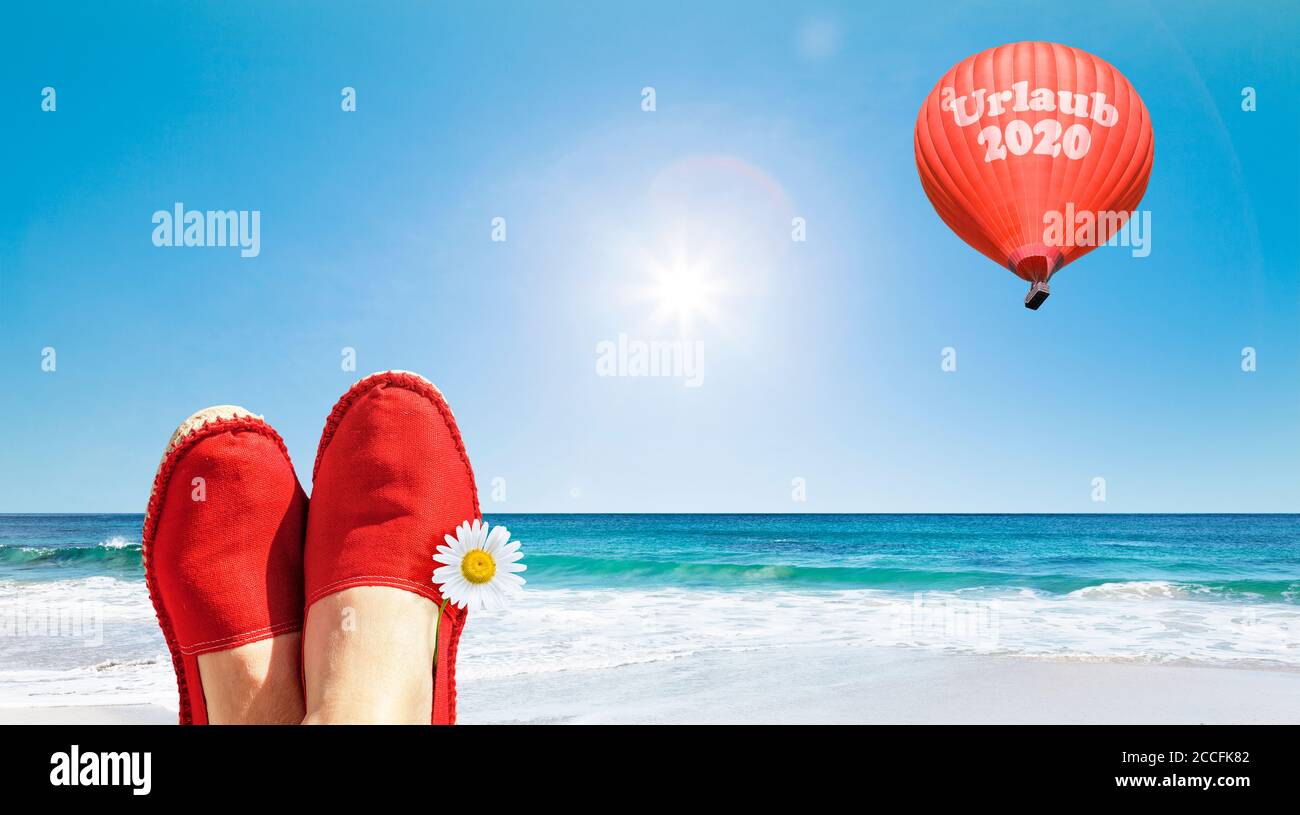 Hot air balloon vacation 2020 by the sea Stock Photo