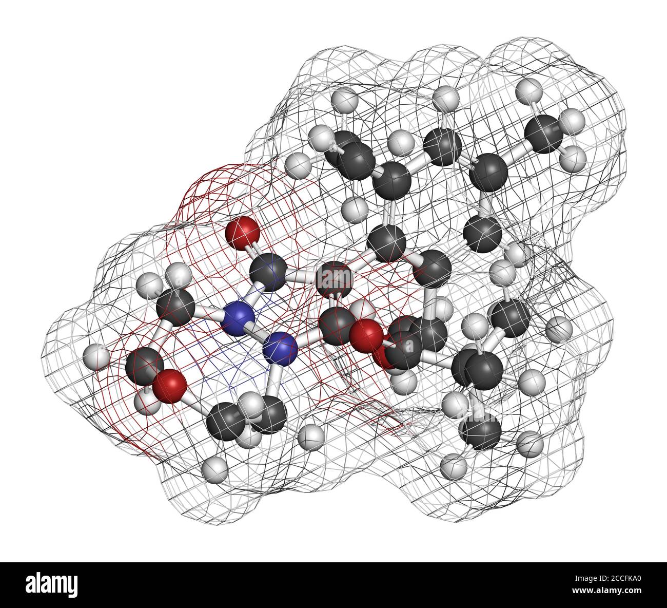 Pinoxaden herbicide molecule. 3D rendering. Atoms are represented as ...