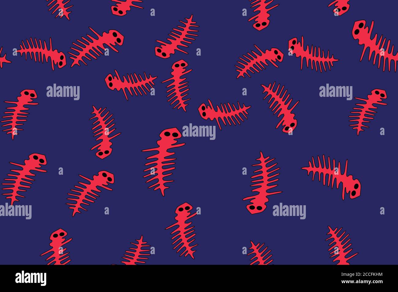 Red Contour Lizards Seamless Pattern on Blue Background Stock Vector