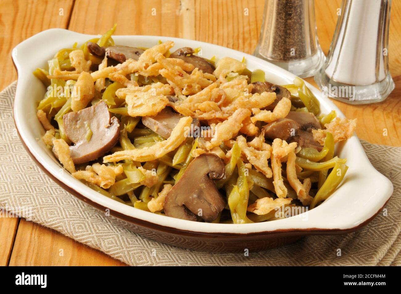 French cut green beans with sauteed mushrooms and french fried onions Stock Photo Alamy