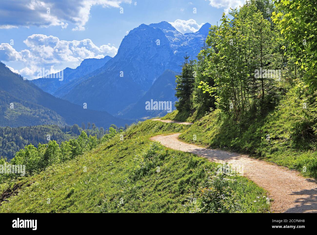 Brine pipeline route against the Reiteralpe (2286m), Ramsau bei Berchtesgaden, Berchtesgadener Land, Upper Bavaria, Bavaria, Germany Stock Photo