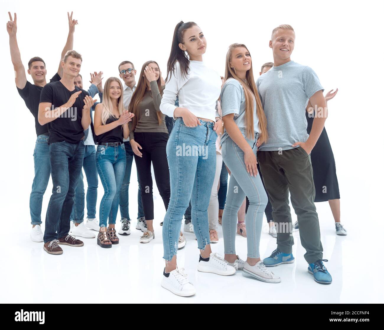 group of diverse young people standing together. Stock Photo