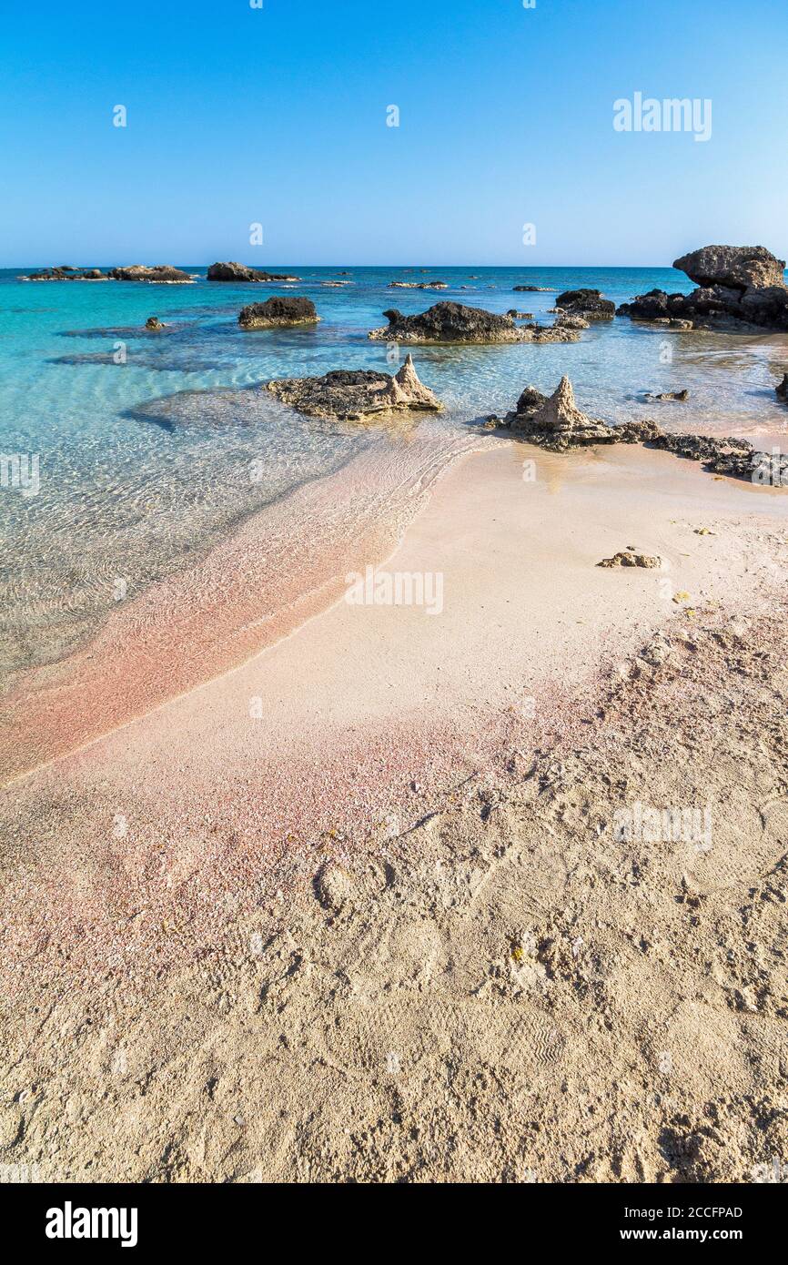 Elafonissi beach with pink sand, southwest Crete, Greece Stock Photo