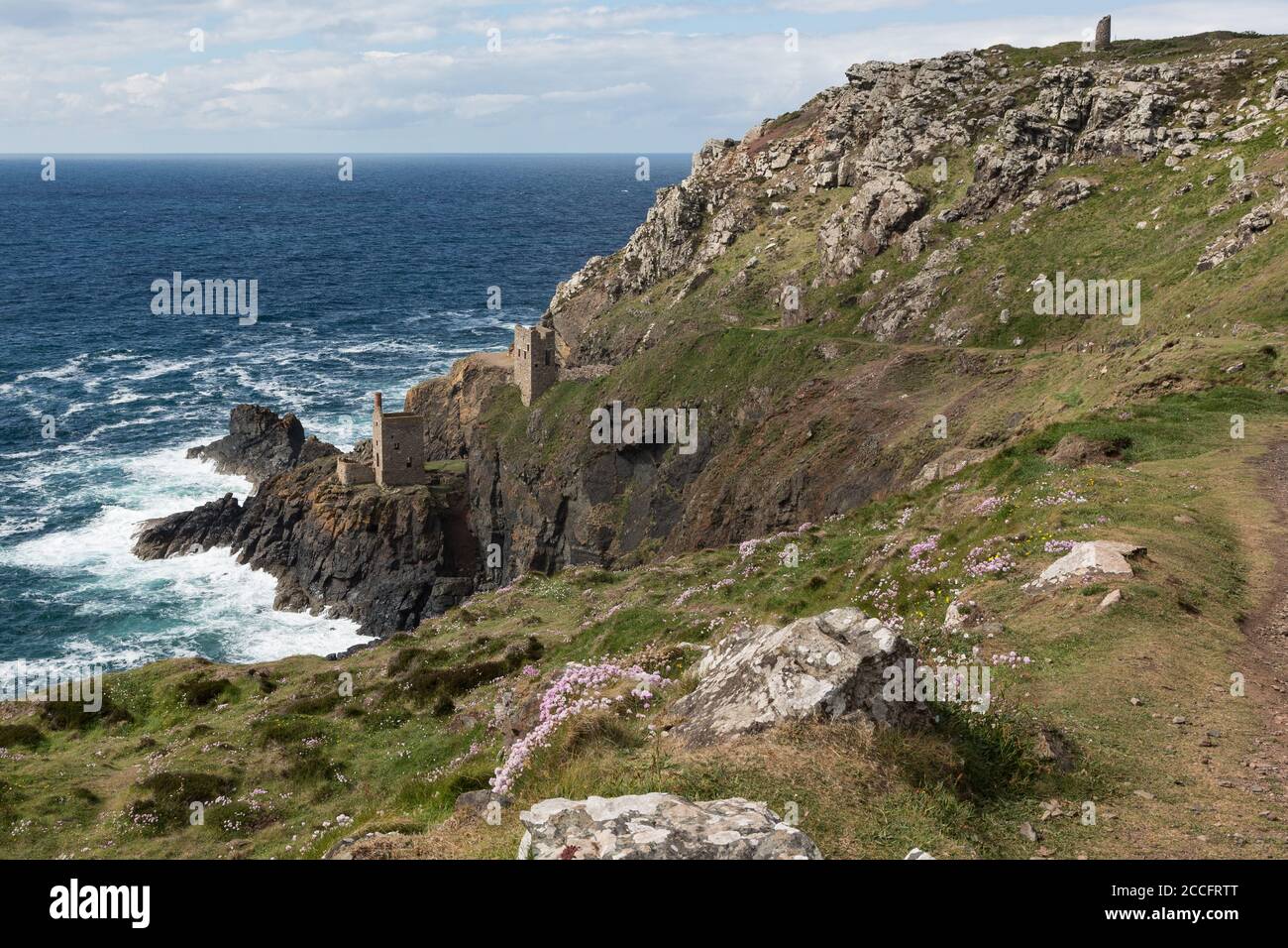 Iconic ruins of Crowns Engine Houses of Botallack Mine, Cornwall, UK Stock Photo
