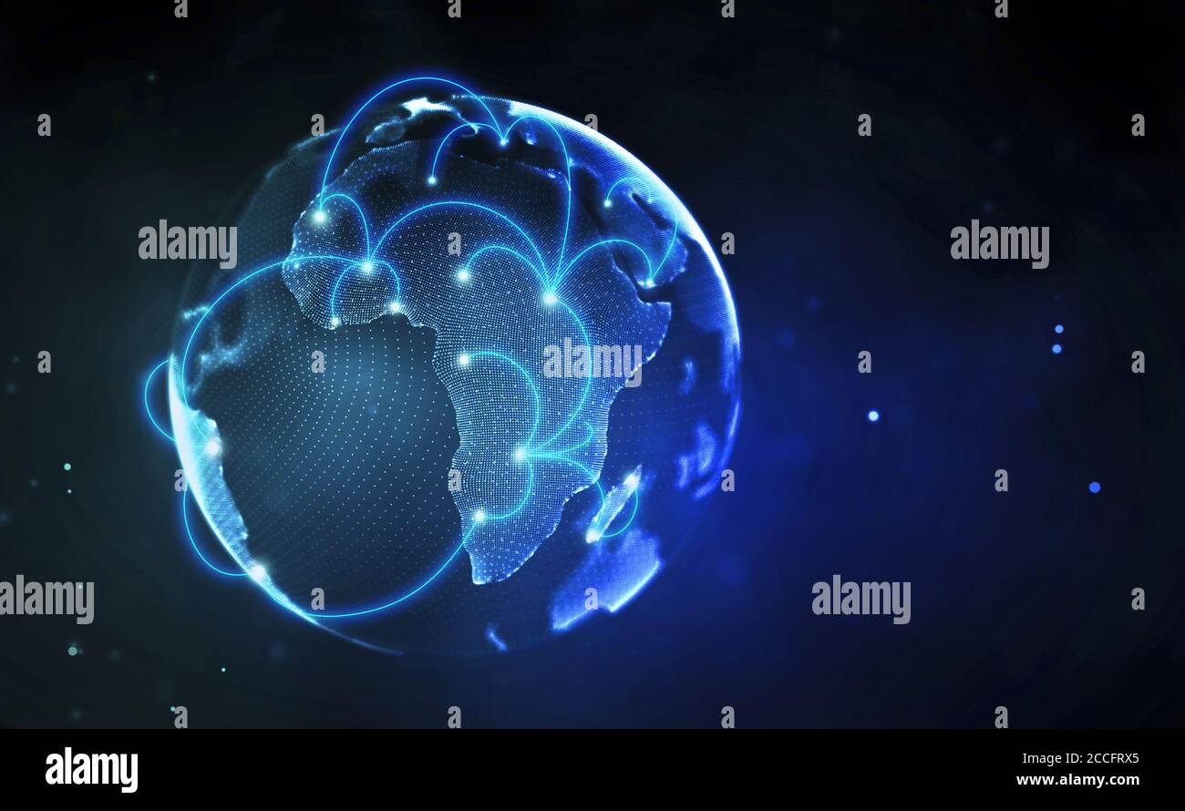 Earth planet lights, network plexus digital. Globe technology background. Global connecting earth network. Digital communication connect payment Stock Photo