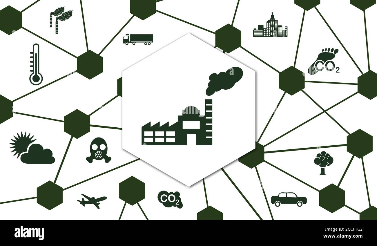Concept of air pollution with connected icons stock photo alamy