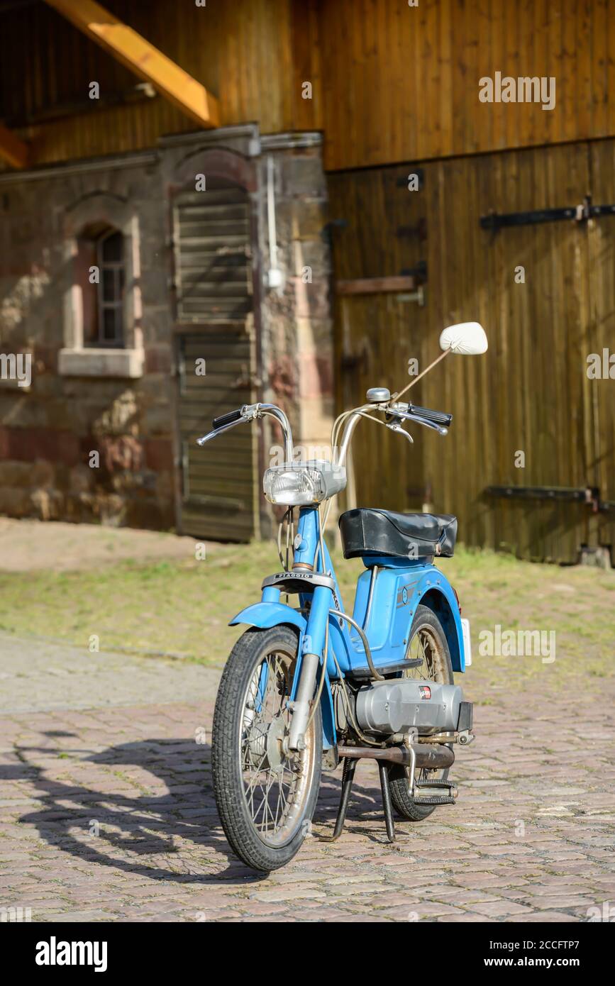 Michelstadt, Hessen, Germany. Vespa Boxer 2 moped by Piaggio & Co, year of construction 1974, 1.5 HP, 49 ccm. Stock Photo