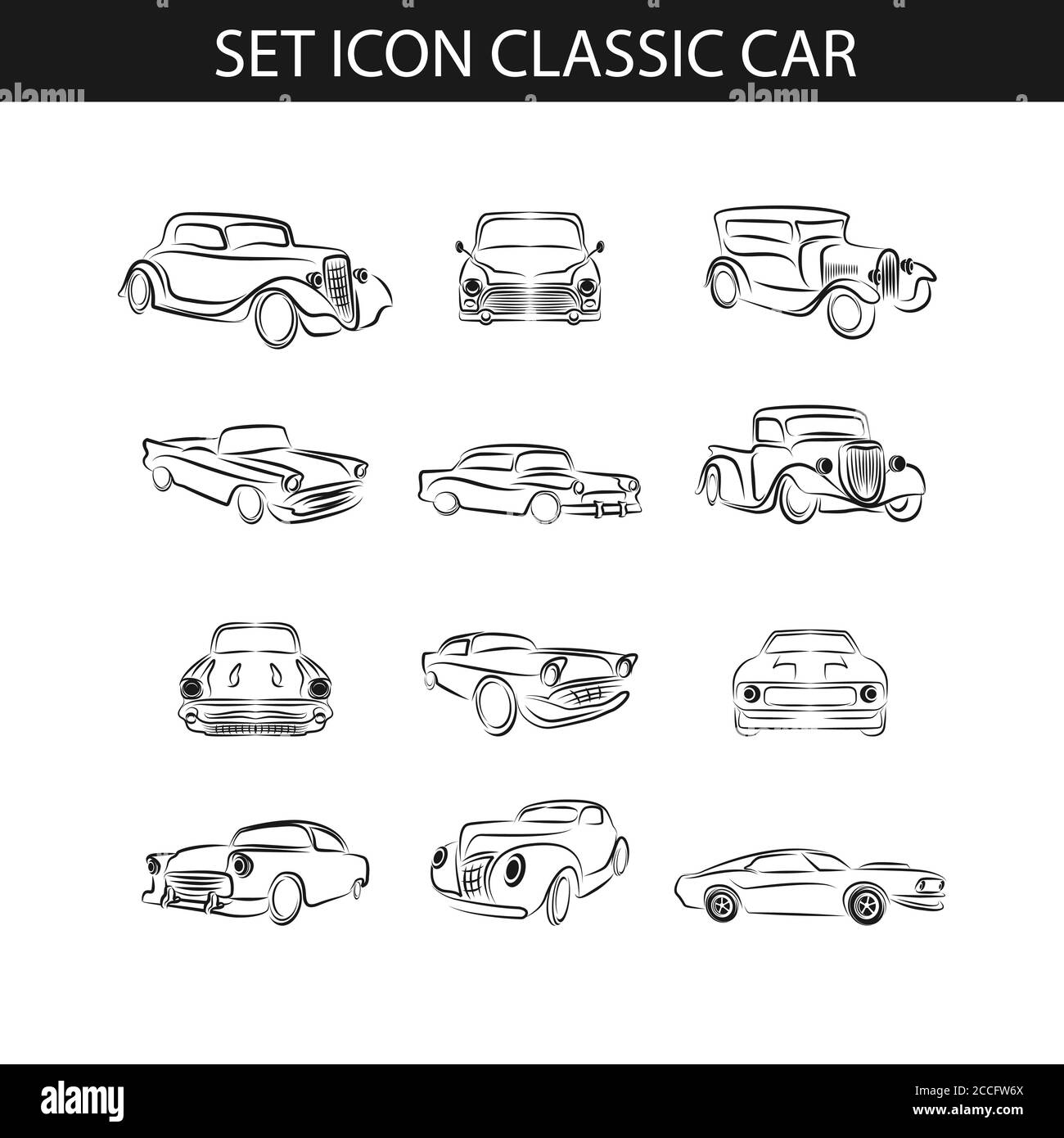 Set of classic car outline logo, emblems, badges and icons. Service car