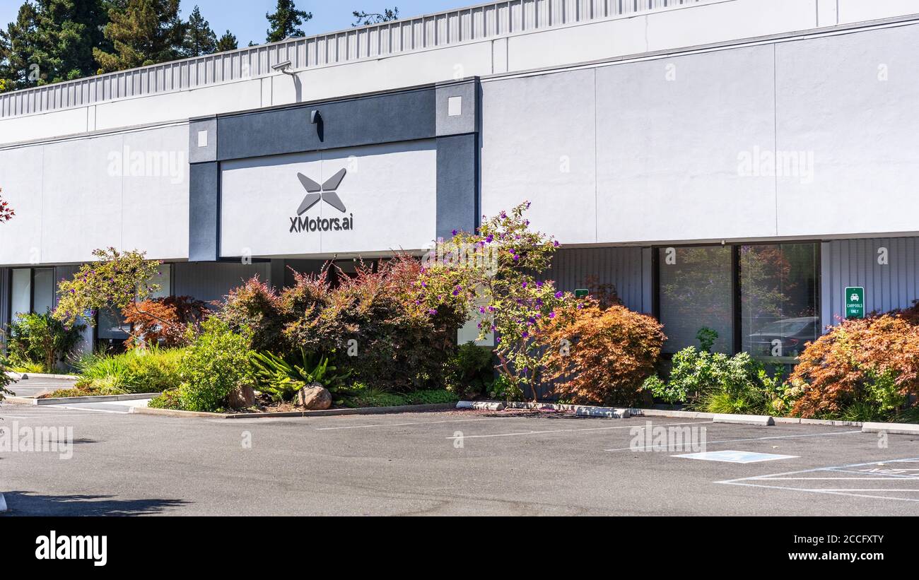 August 3, 2020 Mountain View / CA / USA - XMotors.ai headquarters in Silicon Valley; XMotors.ai is the American subsidiary of Xpeng (Xiaopeng Motors), Stock Photo