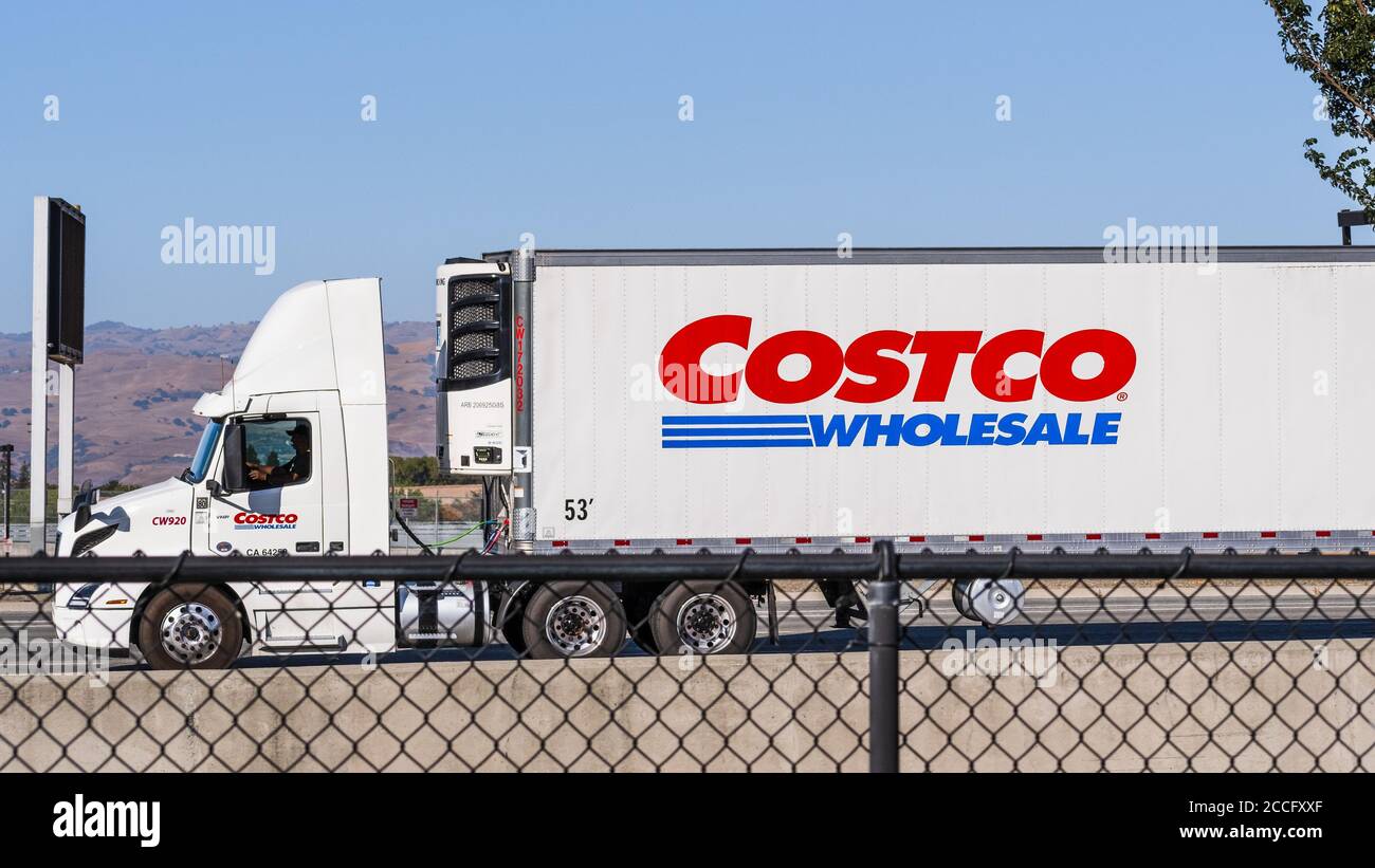 August 7, 2020 San Jose / CA / USA - Costco Wholesale truck making deliveries in South San Francisco Bay Area Stock Photo