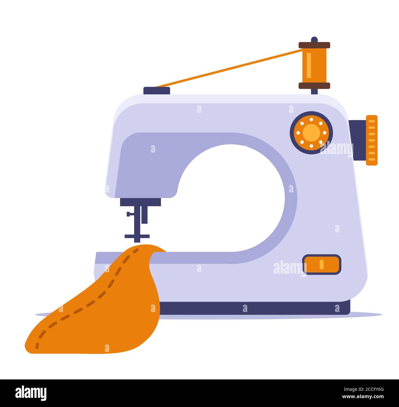sew a dress on a sewing machine. flat vector illustration isolated on white background. Stock Vector