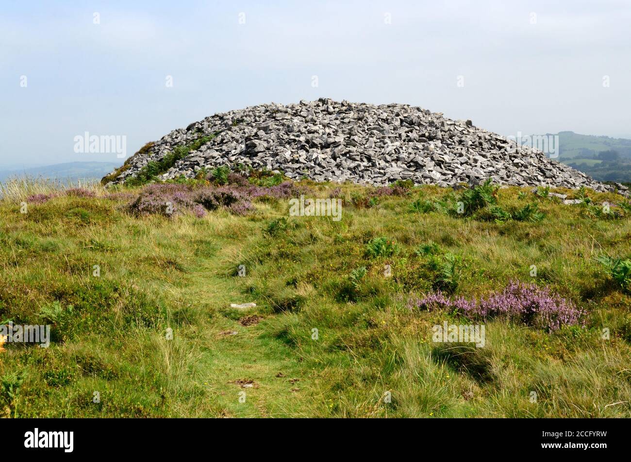 Burial Cairn on Garn Fawr Iron Age hill fort Garn Goch Black Mountain Brecon Beacons national park Carmarthenshire Wales UK Stock Photo