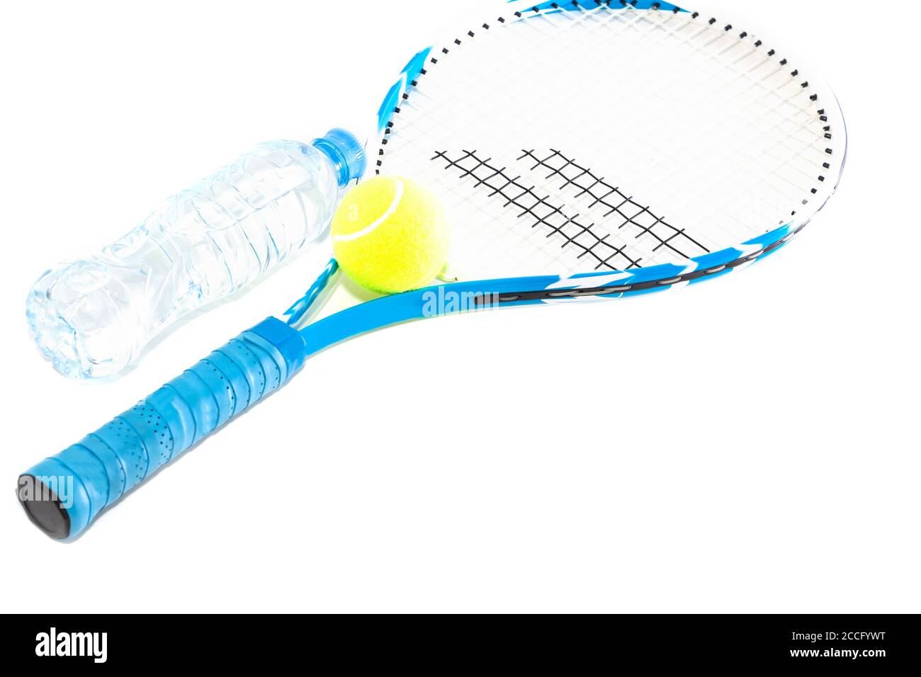 Tennis racket on white background. rocket, ball, water bottle Stock ...