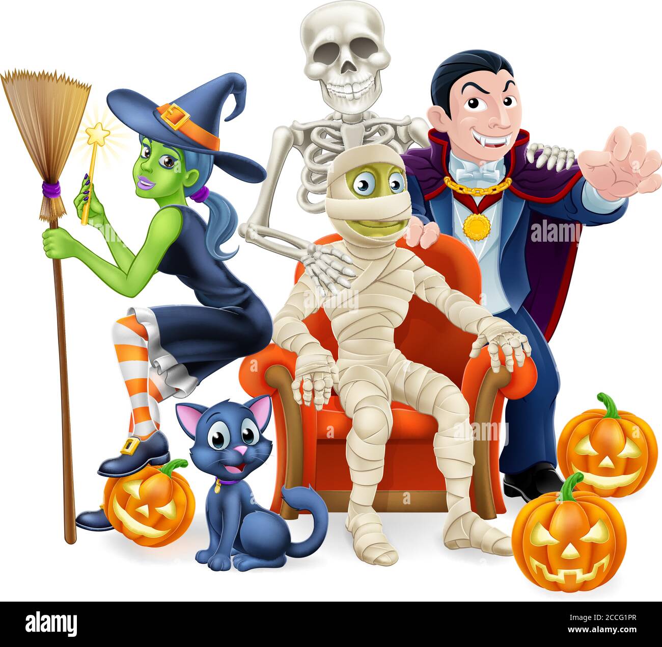 Halloween Fun Family Or Friends Group Cartoon Stock Vector