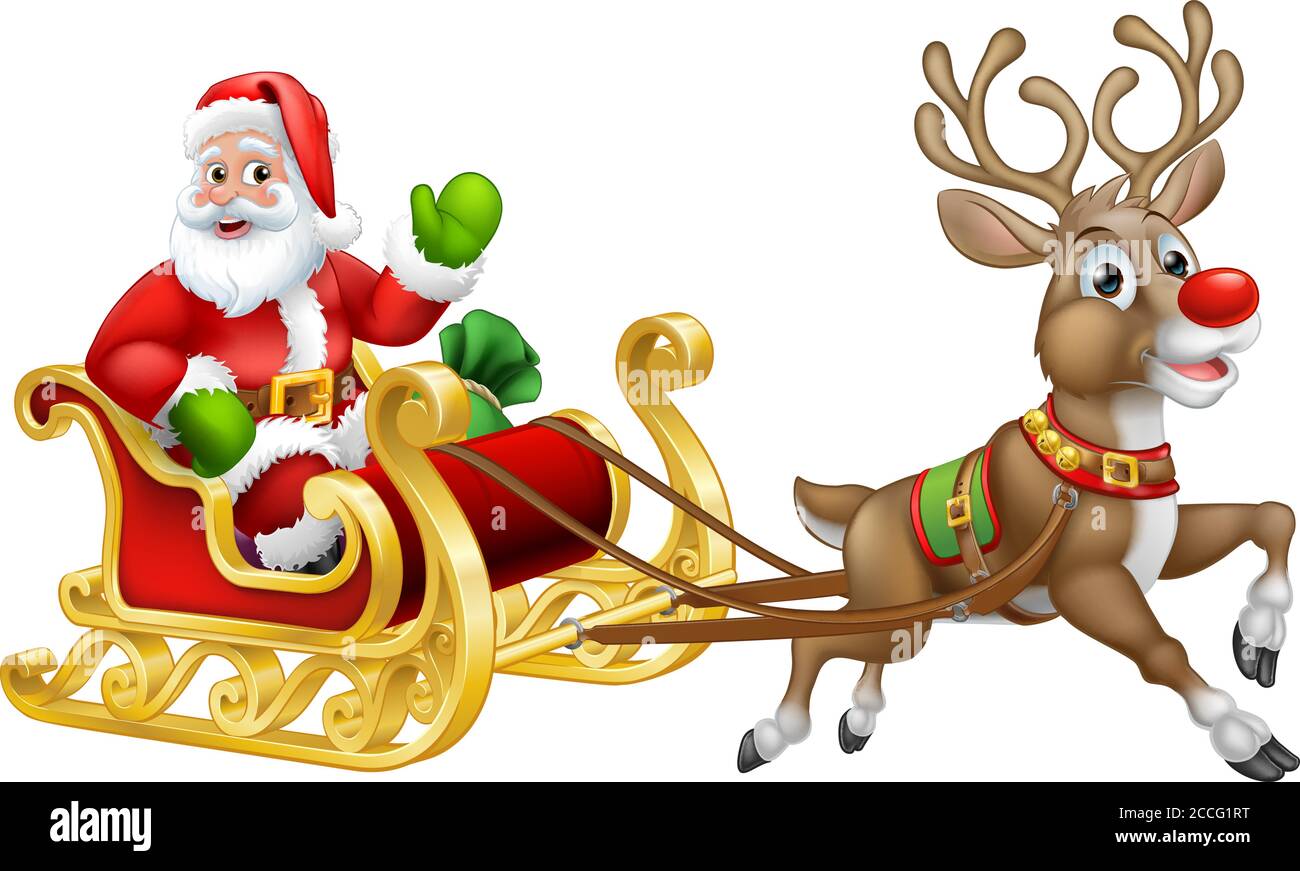 Santa Claus Christmas Reindeer Sleigh Sled Cartoon Stock Vector Image & Art  - Alamy