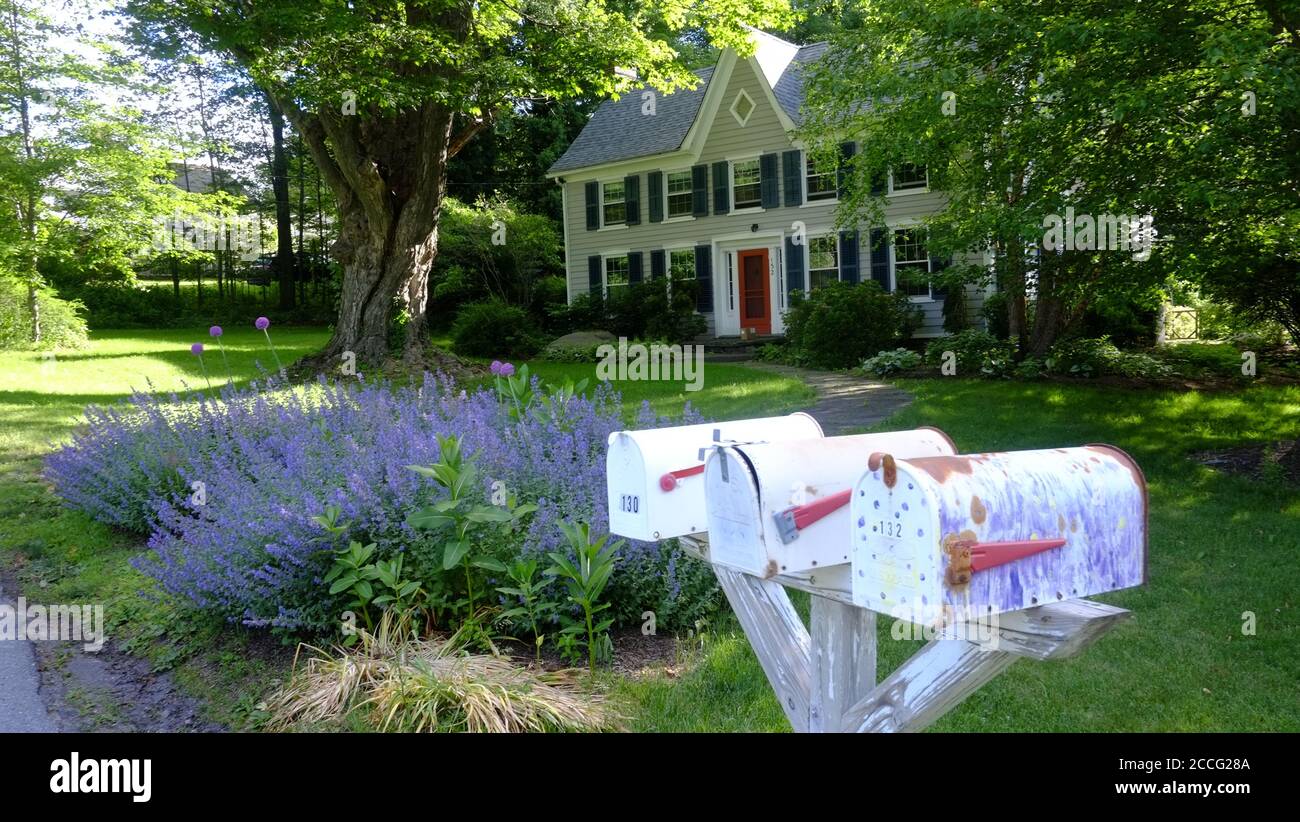 Colonial house with three mail boxes, Woodstock NY Stock Photo Alamy