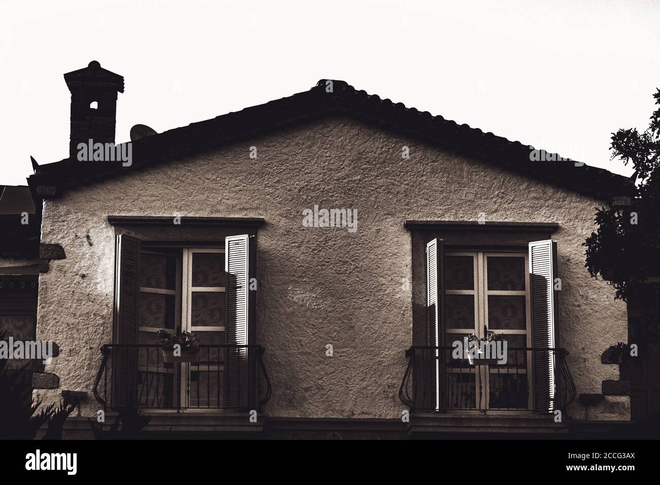 Black and white facade of a old vintage village house Stock Photo Alamy