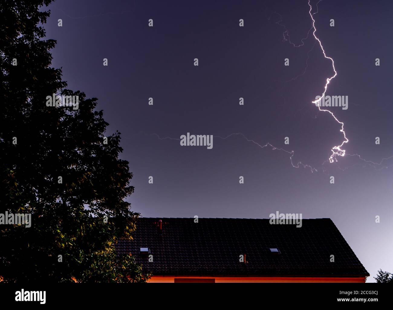 Storm with a lightning bolt in the sky Stock Photo