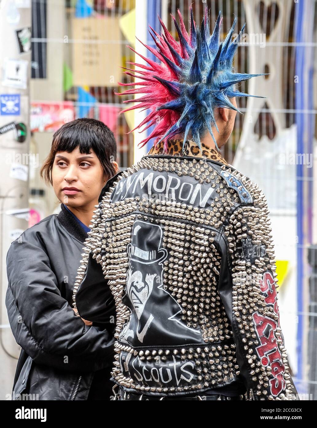 punks with vivid liberty spike hair styles Stock Photo