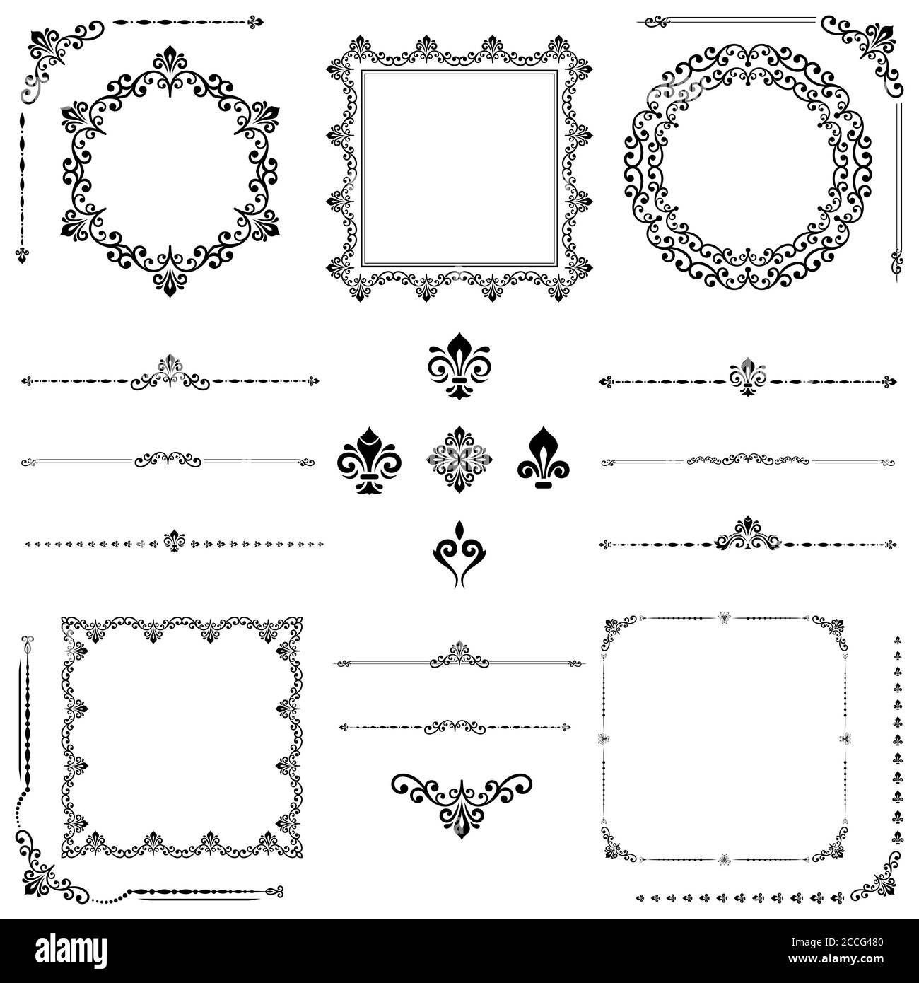 Vintage Set of Vector Horizontal, Square and Round Elements Stock ...