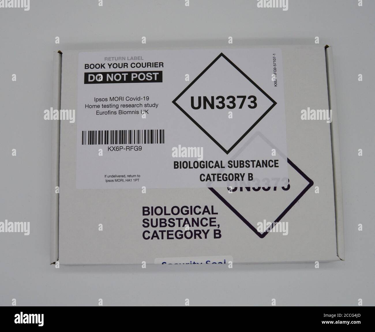 Covid-19 test in box with white background Stock Photo