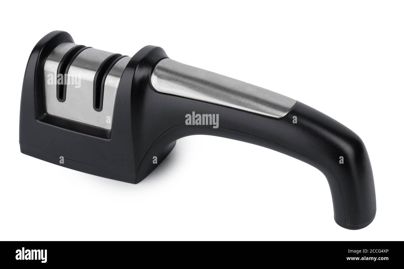 New black knife sharpener isolated on white Stock Photo