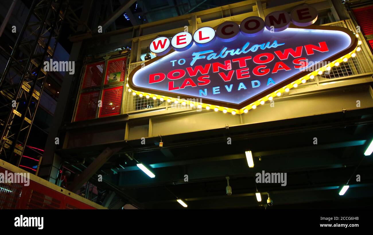 View of the Fremont Street Experience in Las Vegas,Bright neon lights