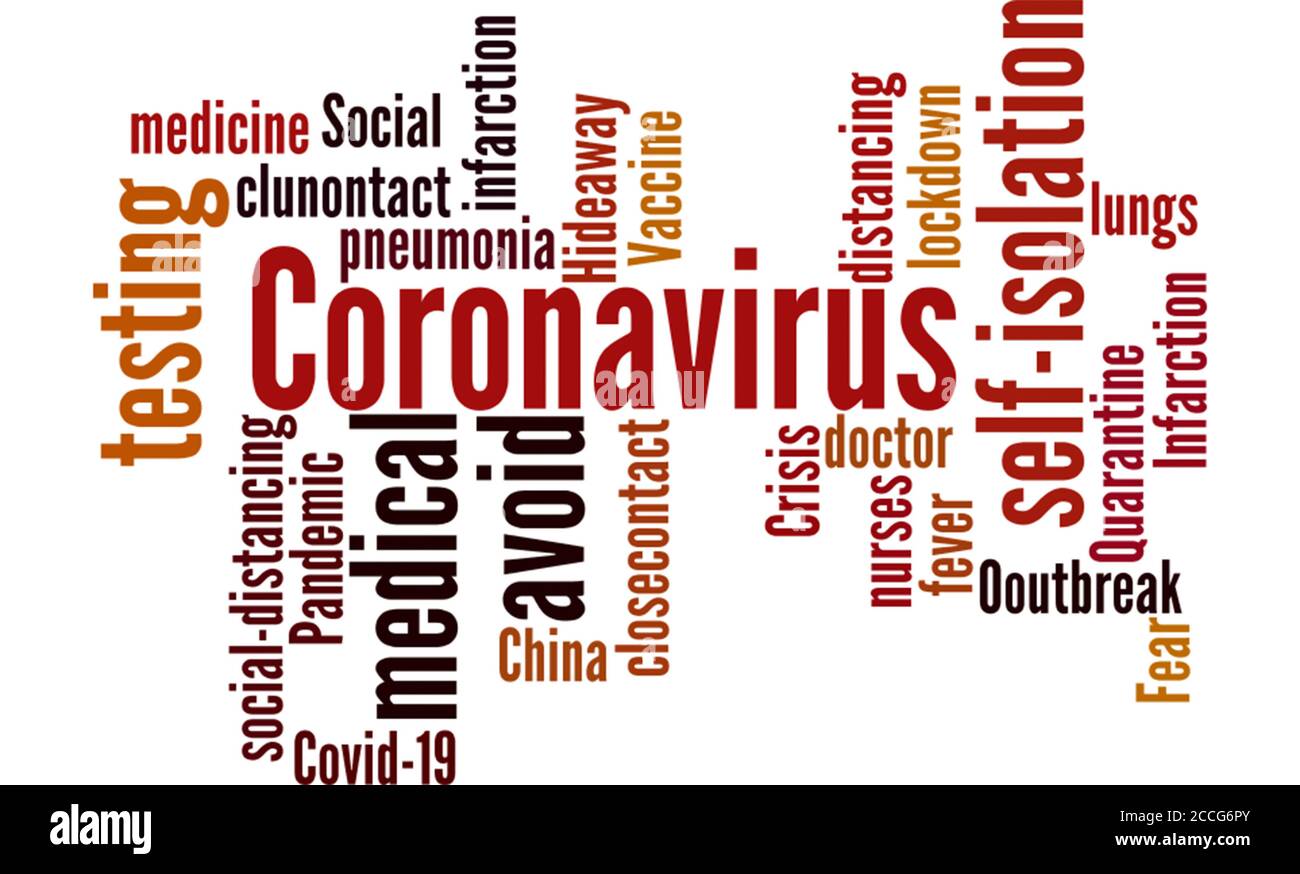 Word cloud poster of covid-19 awareness isolated on white background Stock Photo