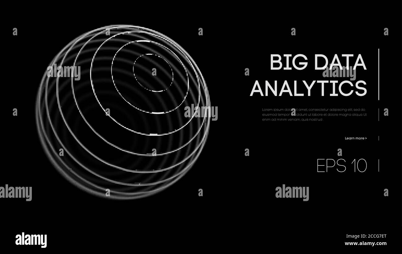 Big Data Analytics sphere black background. Business black design. Analysis abstract analytics background. Big data digital vector future grid. Music Stock Vector