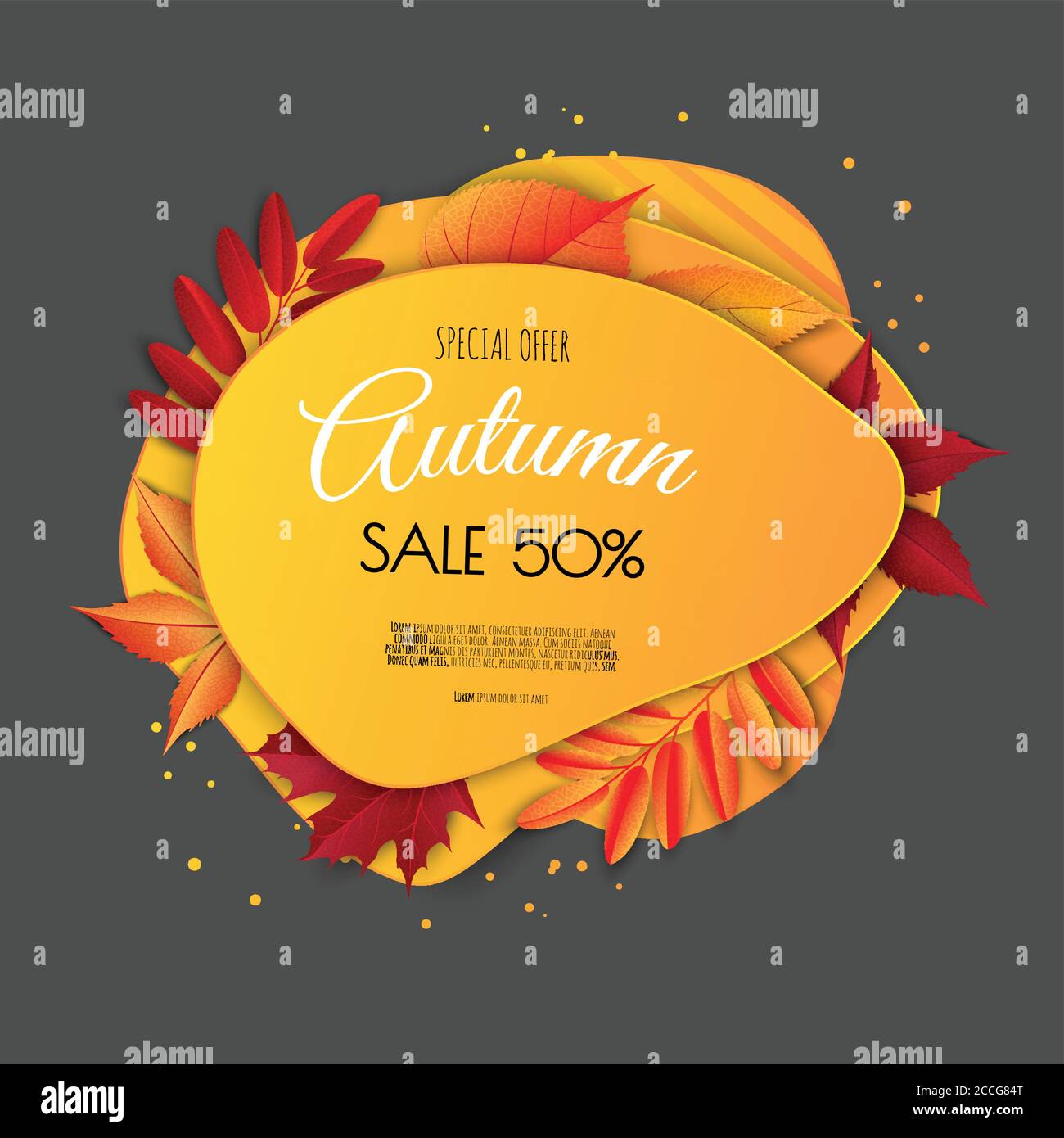 Autumn Sale Flyer Template. Bright Fall Leaves. Poster, Card, Label 