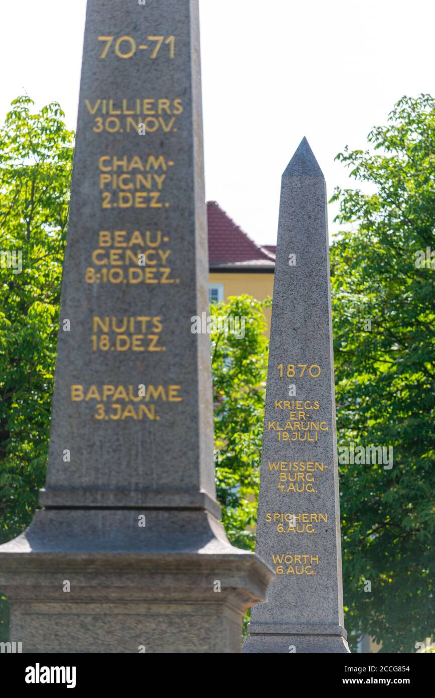 Monument commemorating the dead of the war 1870-1871 in French and German, Karlsplatz, city centre Stuttgart, Baden-Württemberg, Germany, Europe Stock Photo