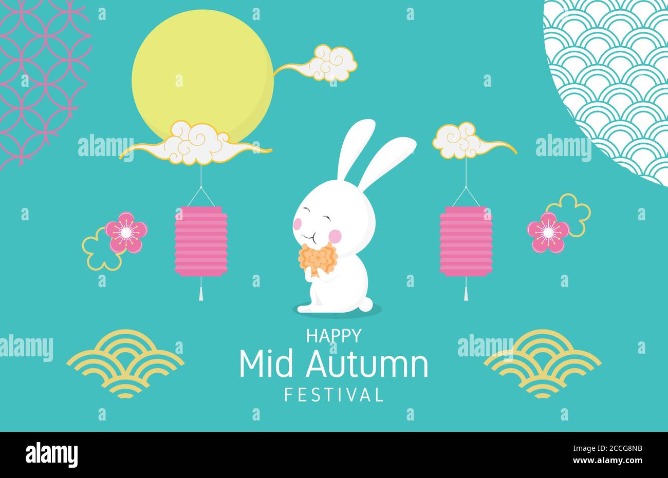 Mid autumn festival background with happy rabbit and decoration. Poster ...