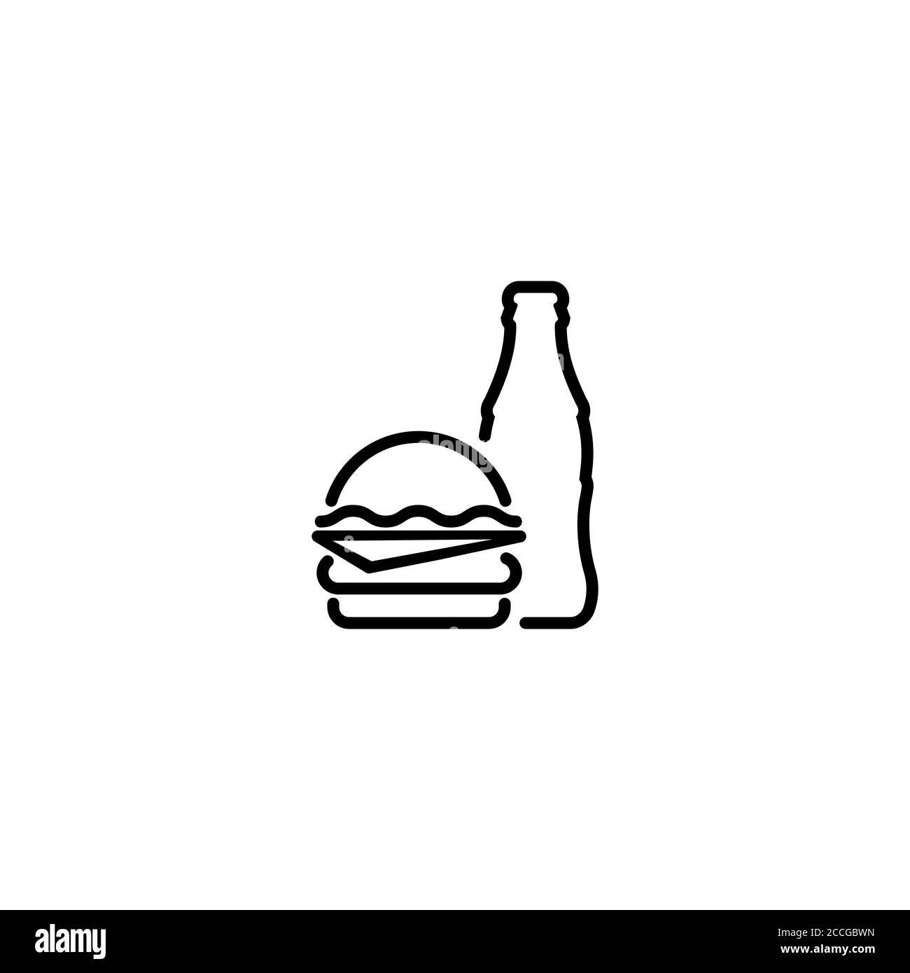 Sandwich, hamburger, cheeseburger with coca cola line icon. Vector on isolated white background. EPS 10 Stock Vector