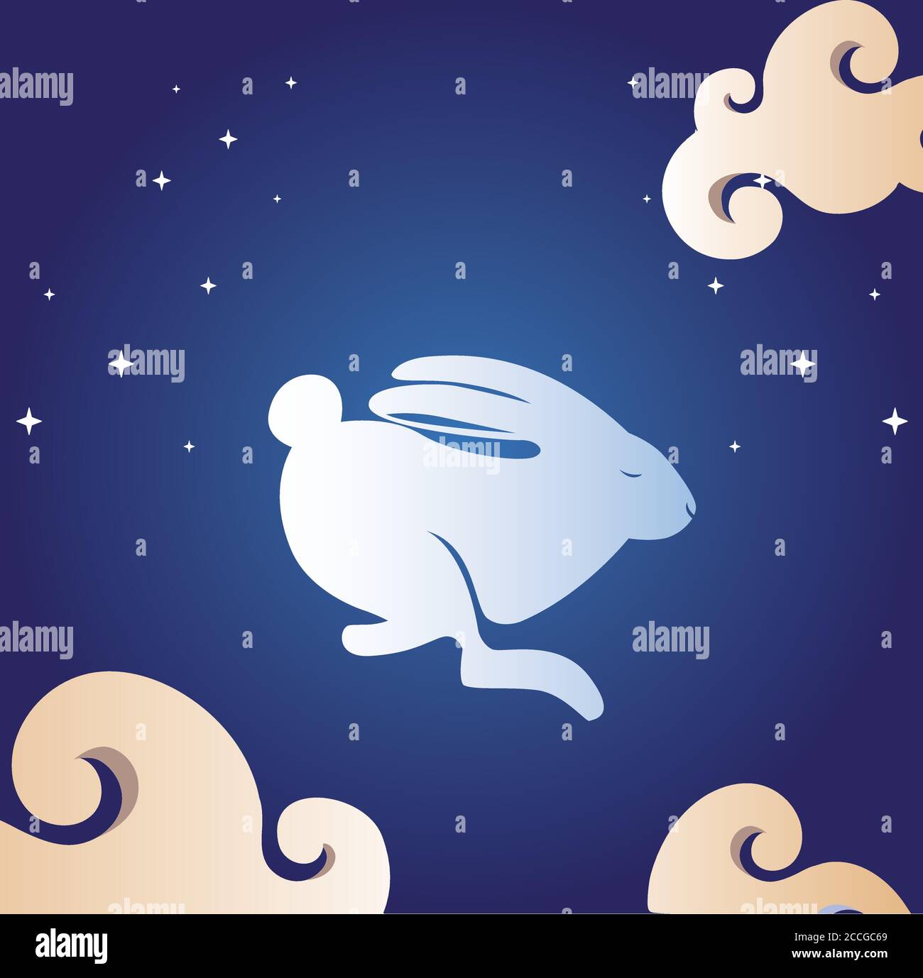 rabbit with clouds and stars design, Happy mid autumn harvest festival ...
