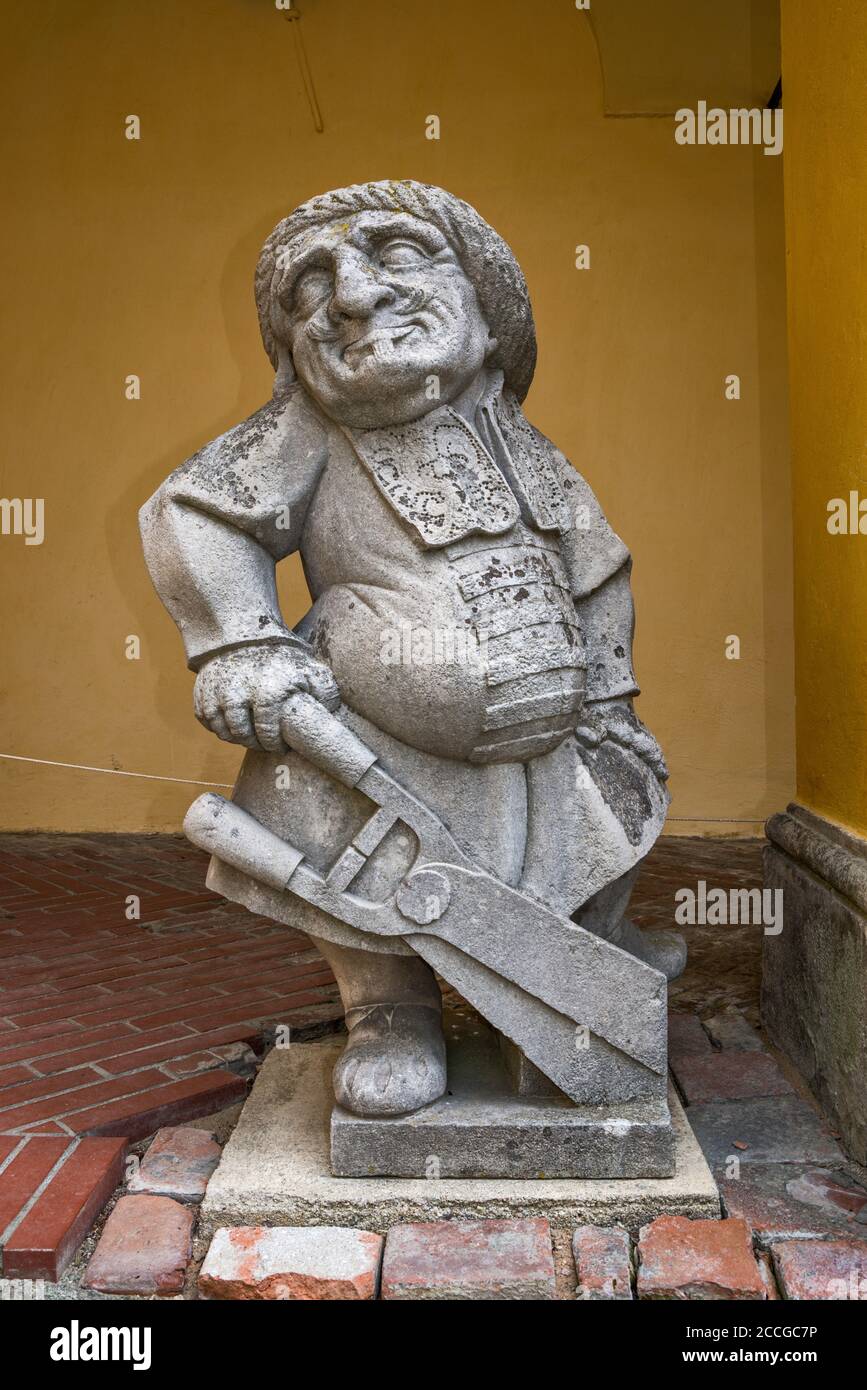 Caricatural carving at courtyard at castle in Velké Losiny, Olomouc Region, Moravia, Czech Republic Stock Photo