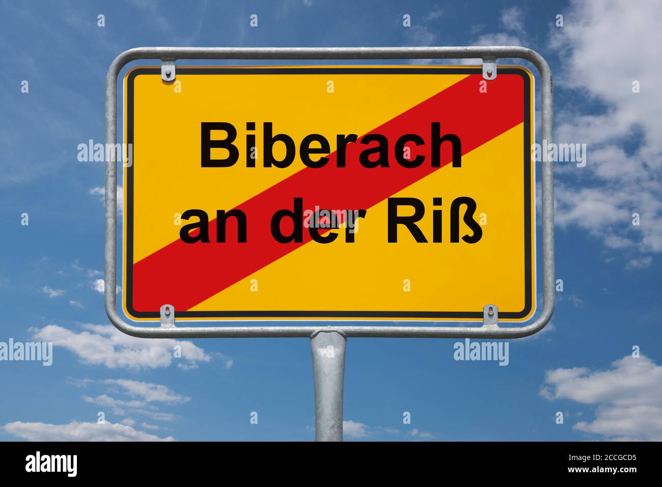 Ortstafel Biberach an der Riß, Baden-Württemberg, Deutschland | Place name sign Biberach an der Riß, Baden-Württemberg, Germany, Europe Stock Photo