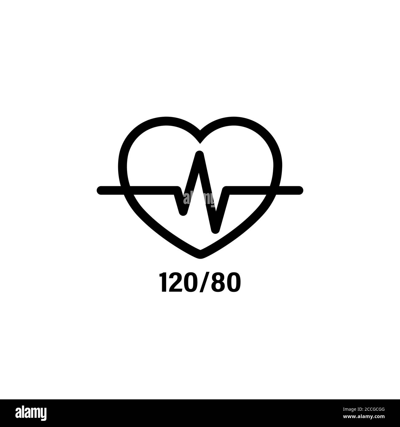 Normal heart icon and blood pressure 120 by 80. Medical-themed logo. Vector on isolated white background. EPS 10 Stock Vector