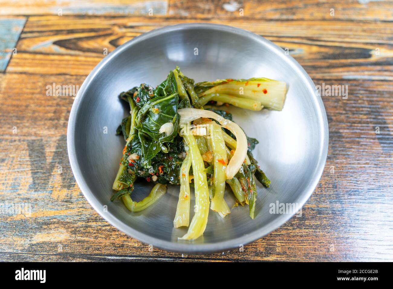 Korean traditional side dishes, the green part of radish kimchi Stock ...