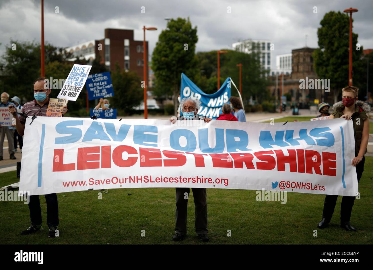 Leicester, Leicestershire, UK. 22nd August 2020. Demonstrators attend a ÒSave Our NHSÓ protest. The campaign aims to build a movement to fight for fair wages in the National Health Service. Credit Darren Staples/Alamy Live News. Stock Photo
