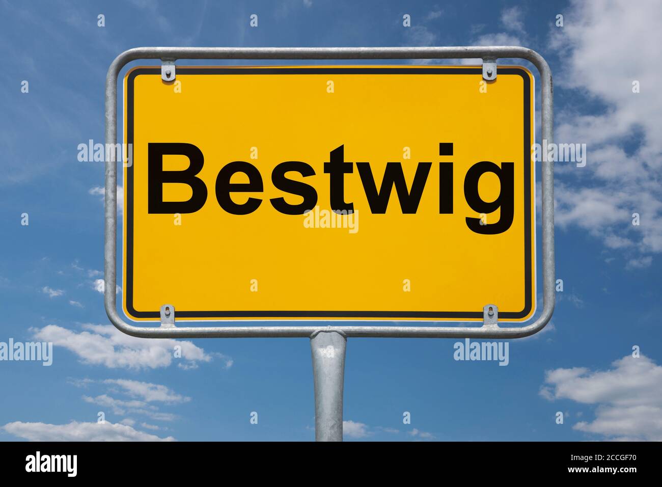 Ortstafel Bestwig, Nordrhein-Westfalen, Deutschland | Place name sign Bestwig, North Rhine-Westphalia, Germany, Europe Stock Photo