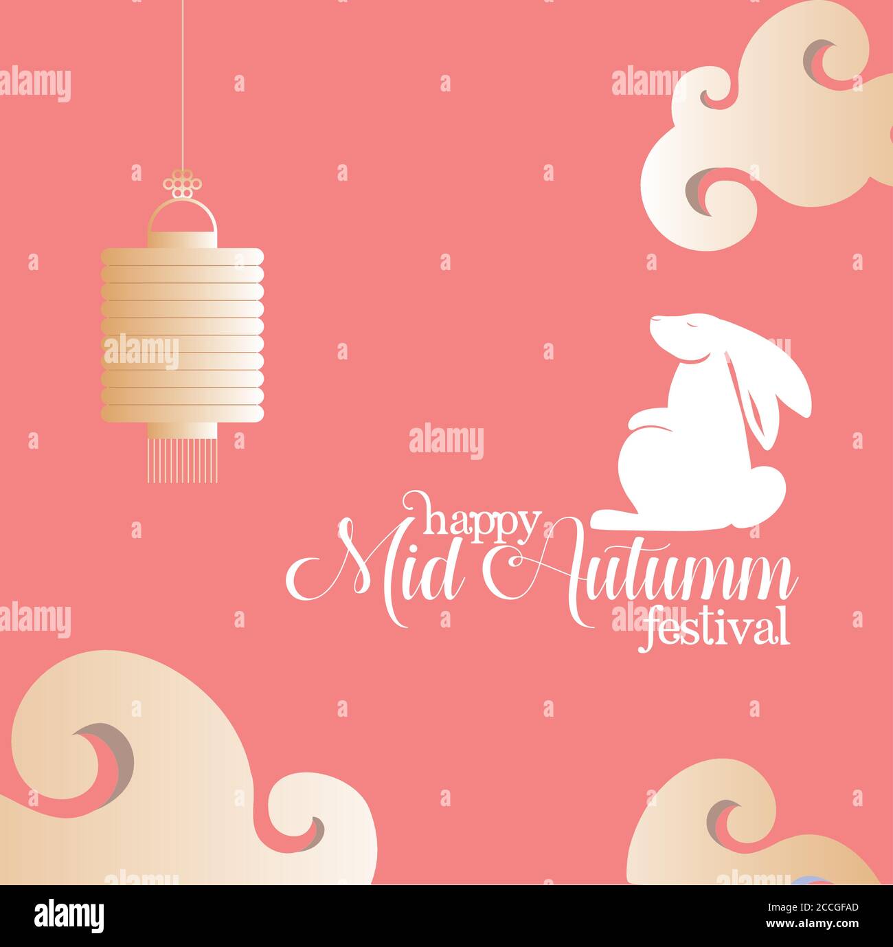 rabbit with clouds and lantern design, Happy mid autumn harvest ...