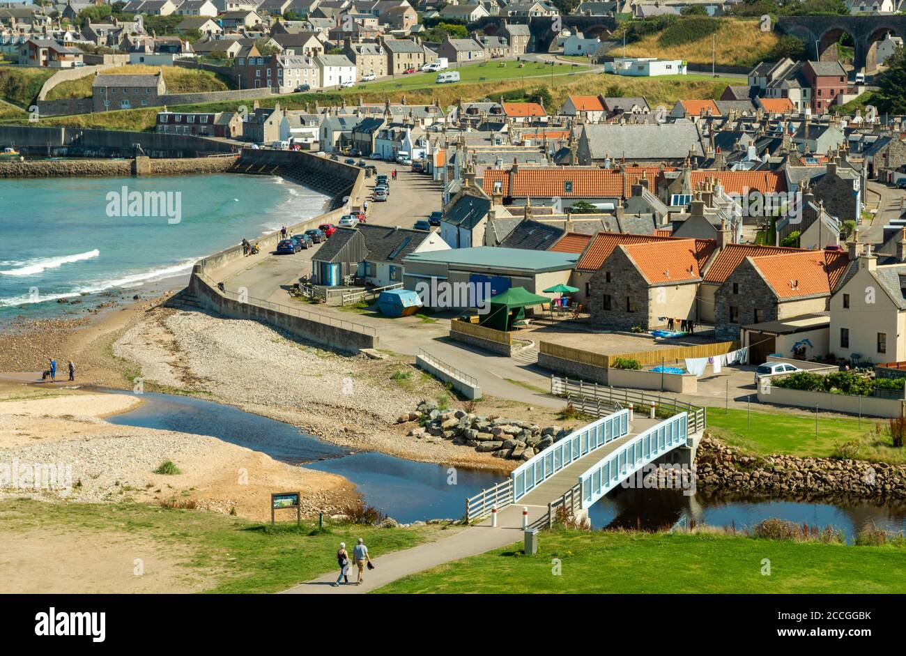 CULLEN MORAY COAST SCOTLAND HOUSES OF SEATOWN AREA WITH BLUE BRIDGE