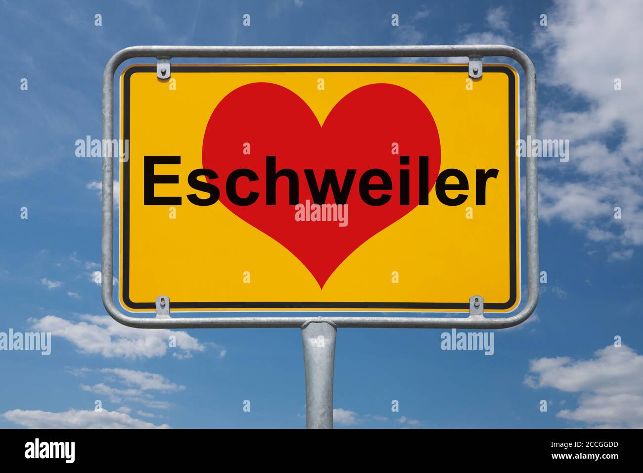 Ortstafel Eschweiler, Nordrhein-Westfalen, Deutschland | Place name sign Eschweiler, North Rhine-Westphalia, Germany, Europe Stock Photo