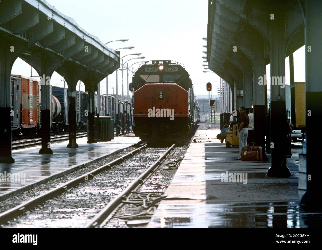 AMTRAK APPROACHING CHEYENNE STATION, WYOMING, USA, 1970s Stock Photo