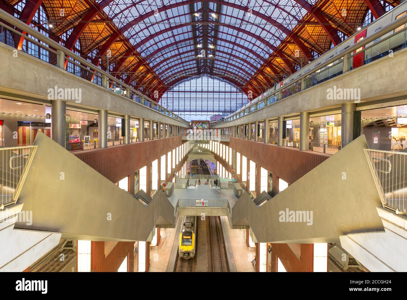 ANTWERP, BELGIUM - MARCH 5, 2020: Antwerpen-Centraal Railway Station main hall dating from 1905. Stock Photo