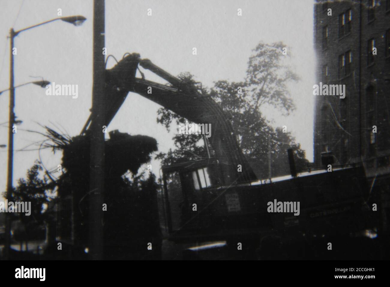 Fine 1970s vintage black and white photography of a construction crane ...