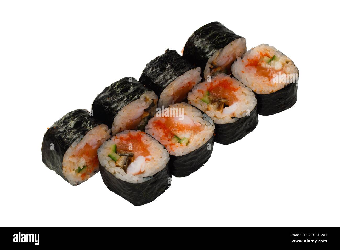 Fast Food Asian Cuisine Japanese Food Sushi Rolls On A White Isolated 