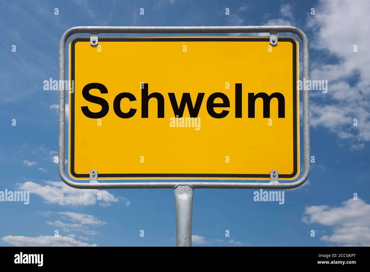 Ortstafel Schwelm, Nordrhein-Westfalen, Deutschland | Place name sign Schwelm, North Rhine-Westphalia, Germany, Europe Stock Photo